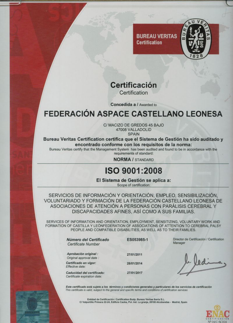 Renovación del certificado de calidad ISO 9001:2008